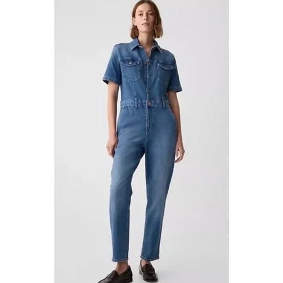 Gap 2 Denim Jumpsuit Short Sleeve Womens Painter Carpenter Style Jeans - Picture 1 of 11